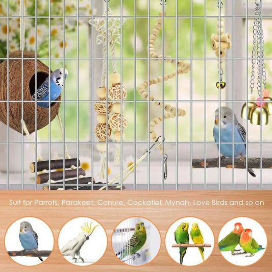 Bird Toy Set Coconut Bird Nest Vine Ball Station Bird Supplies Kits Parrot Bite Toys 6-piece Set