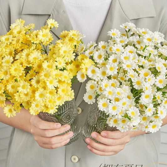 60heads Artificial Daisy Flowers Small Daisy Fake Flower Bouquet for Valentines Wedding Party Table Decoration DIY Home Decor