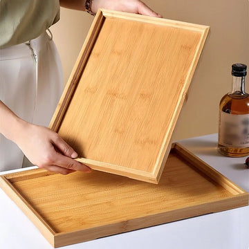 Rectangular Bamboo Tray Wooden Solid Color Fruit Snack Plates Kitchen Accessories Household Dinner Plates