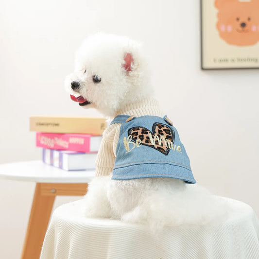 Wild Hearts Leopard Print Dress Warm & Stylish Winter Outfit for Small Dog & Cat Clothes – Soft & Trendy Puppy Suspender Skirt