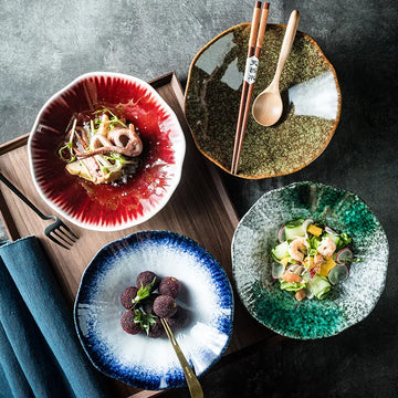 Japanese-Style Ceramic Noodle Risotto Bowl Salad Lotus Pattern Bowl Household Side Dish Bowl Fruit Snack Hotel Restaurant
