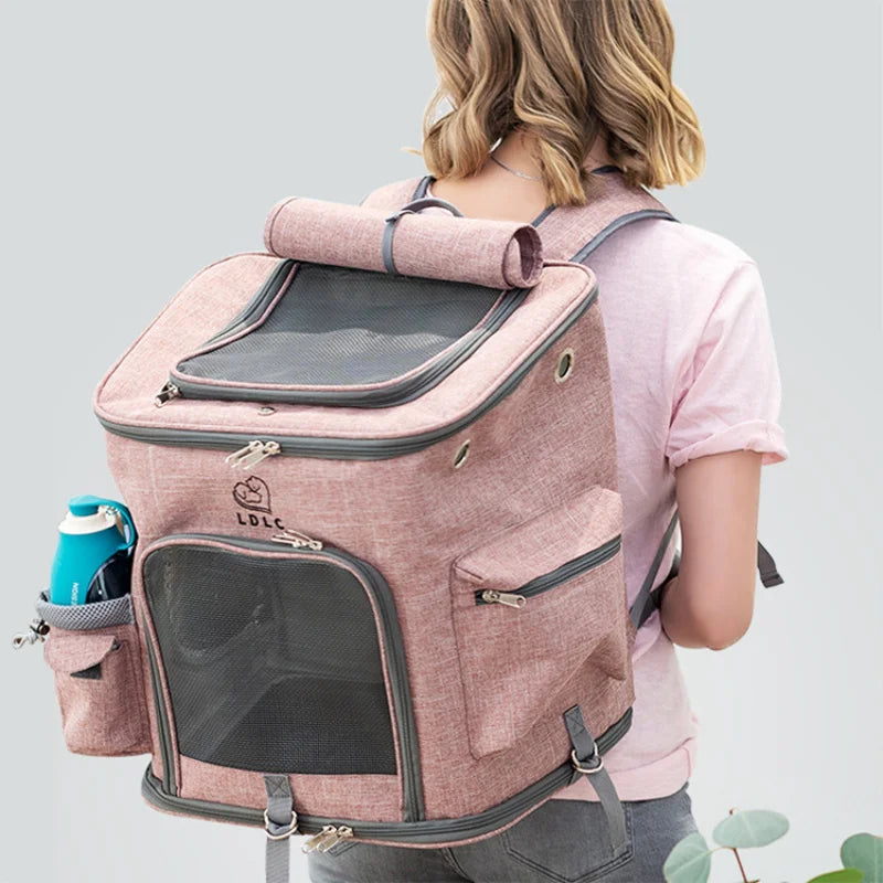 L/M foldable cat backpack carrier-large capacity pet travel bag durable waterproof design outdoor hiking & airplane trips