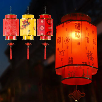 Chinese Red Lantern Chandelier Manual Material Outdoor Waterproof Sunscreen Printed Antique Sheepskin Festival Decor Lantern