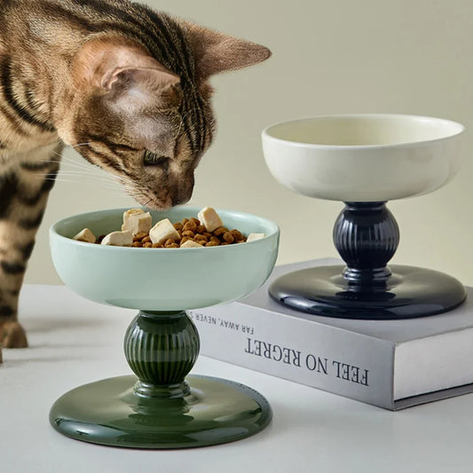 Elevated ceramic pet bowl for cats and dogs, pet drinking bowl, neck-friendly design, anti-tipping base, promote healthy digesti