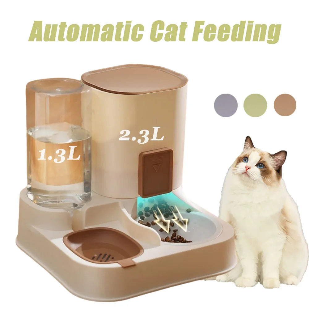 2-in-1 Pet Feeder Cat Automatic Dispenser Large Capacity Feeding  And Drinking For Dog Bowl Cat Bowl Pet Food Container Feeder