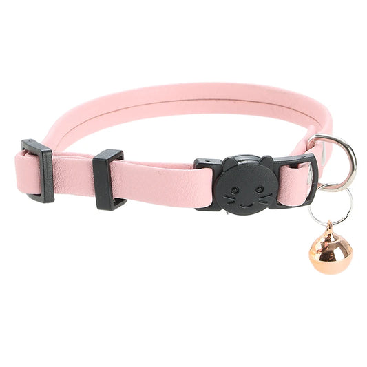 Cat Collar Colors Soft PU Leather Breakaway Neck Ring Necklace Bell Pet Products Safety Elastic Adjustable With Soft Material