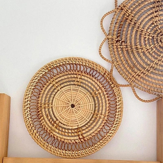 Wall Basket Decor Nordic Handmade Woven Rattan Wall Decor Hollow Bamboo Hanging Baskets ExquisiteCraftsmanship