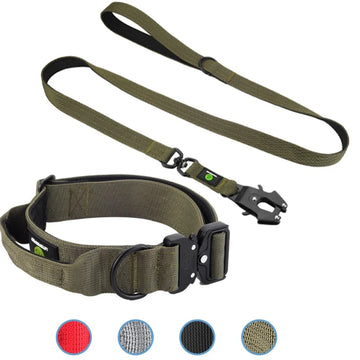 Tactical dog collar leash set leash handle military can dur nylon pit dog, medium large walking training pet accessories
