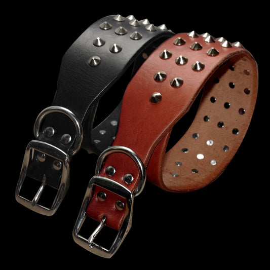 Genuine Leather Dog Collar for Large Dogs Cool Rivets Studded Spiked Pet Collar for Pitbull Mastiff Boxer XS S M L Black Brown