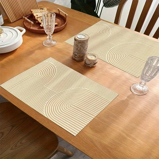 4pcs Geometry Placemats Linen Placemat Polyester Yellow Geometric Gold Leaf Pattern Non Slip Insulation Table Decoration Mat