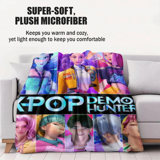 K-Pop Demon Hunters Blanket Hot Rumi Mira Zoey Printed Multifunctional Flannel Throw Fan Gifts for Home Leisure Camping Travel