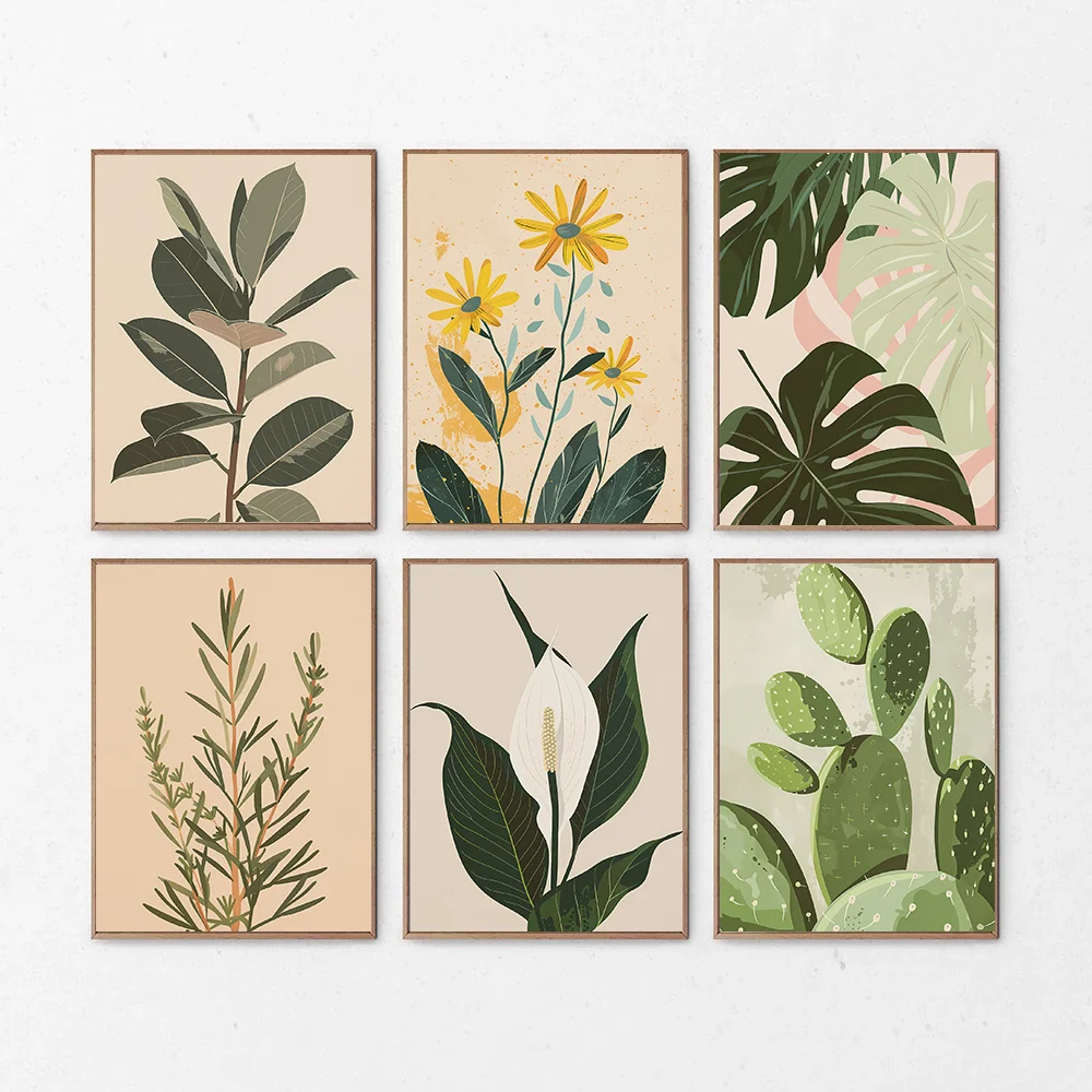 Minimalist Plant Poster Botanical Wall Art Print Canvas Painting Pictures Green Herb Illustration Home Living Room Kitchen Decor