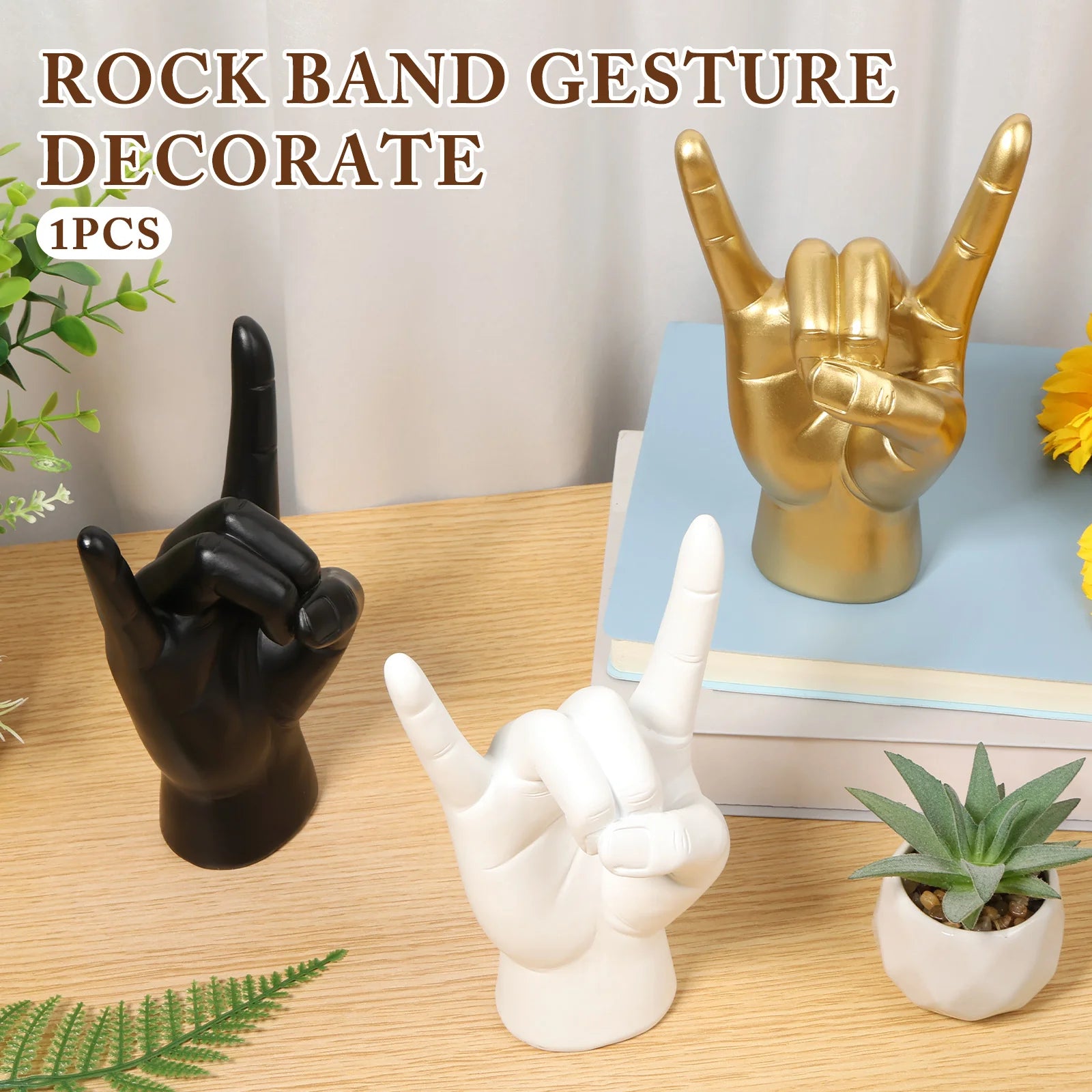Resin Rock and Roll Gesture Hand Figurines Devil Horns Sculpture Home Decoration Accessories Shelf Tabletop Decor Pop Art
