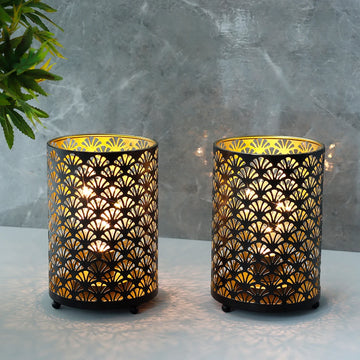 2Pcs Black Metal Table Lamp LED Lantern Battery Powered Lights Cordless Lights Indoor Outdoor Party Patio Event Home Decor
