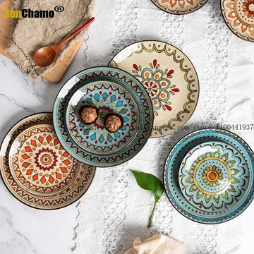 Creative Plate Dish Household Bone Dish Ceramic Breakfast Plate Retro 8.5 Inch Shallow Plate Home Kitchen Supplies