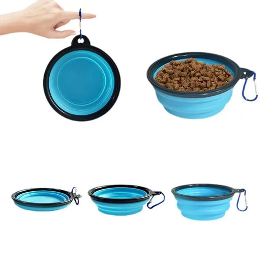 Portable Foldable Silicone Dog Food Bowl 2-in-1 Dog and Cat Pet Water Dispenser Outdoor Travel with Mountaineering Buckle Bottle