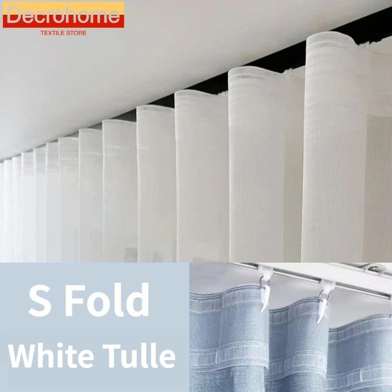 S Fold Wavy Curtains White Tulle Chiffon Sheer Curtains for Living Room Bedroom Dining Voile Custom Size High Quality Decoration