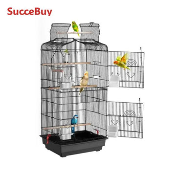 SucceBuy Open Top Large Parrot Bird Cage Hanging Bird Cage for Kinds of Birds Travel Pet Flight Birdcage with Swing and Perch