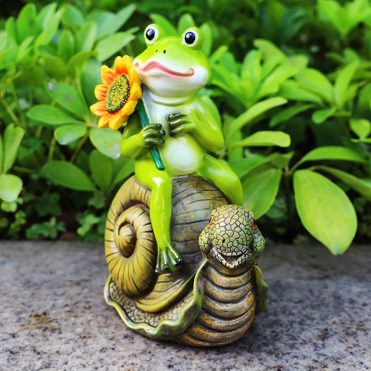 1pc cartoon frog riding snail statue, animal outdoor garden resin crafts, art decorations, landscape garden sculpture.