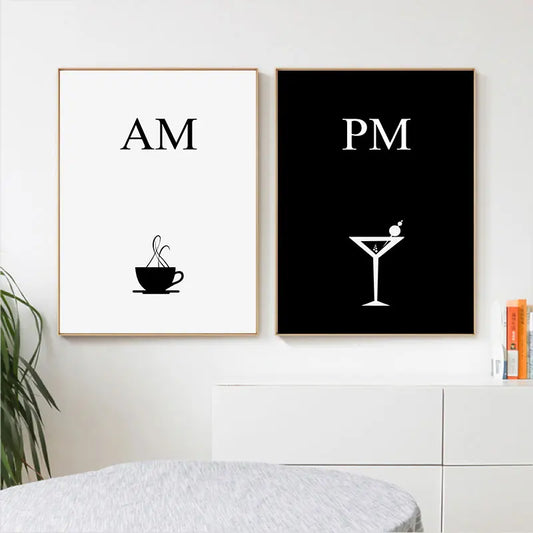 Modern Simple Black White Coffee Wine Cup Canvas Poster Prints Wall Decorative Painting for Home Kitchen Restaurant Art Decor