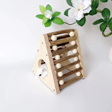 Hamster golden bear hides wooden house branches climbing ladder small pet chewing teeth solid wood toy landscaping tunnel