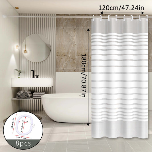White Striped Minimalist Style Shower Curtain, Simple Style Partition Curtain for Bathroom