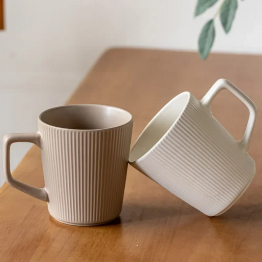 Embossment Ceramics Mug Nordic Style Milk Coffee Mug with Handle Household Office Pratical Water Cup Solid Color Striped Shape