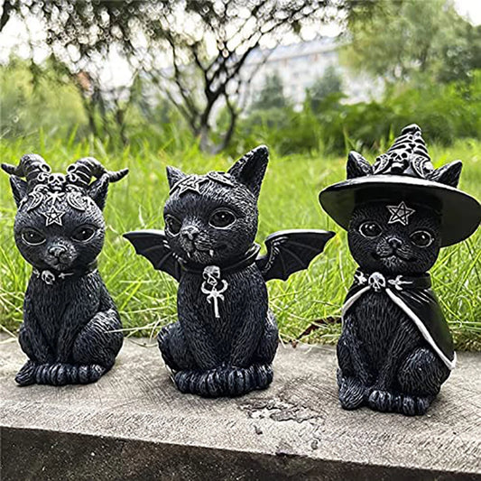 Black Cat Statue Mysterious Cute Cat Witch Cat Figurine Witches Decor Desk Ornament Hand-Painted Sculpture for Halloween