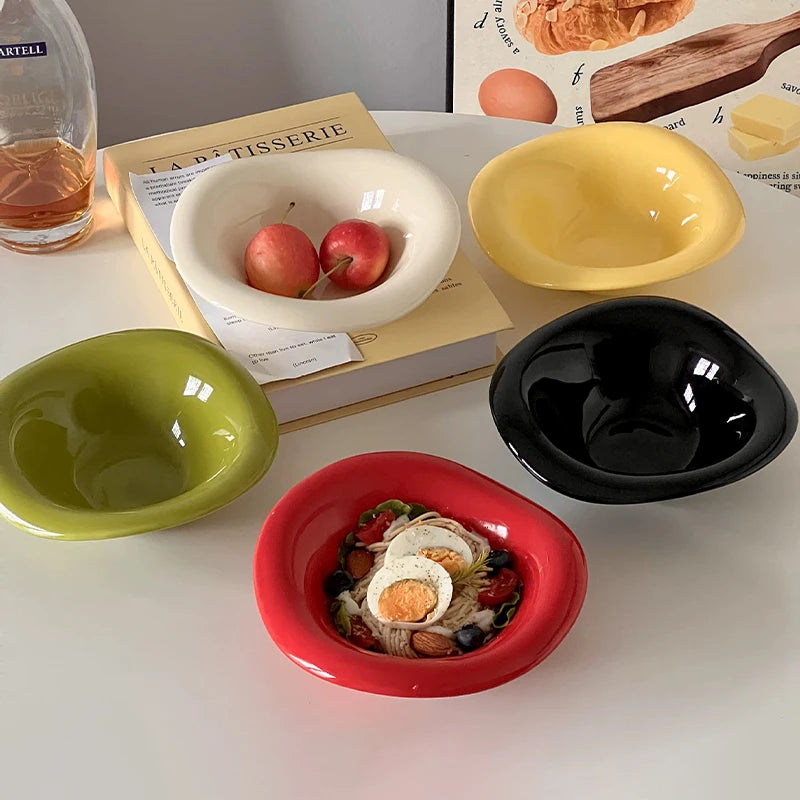 Ins Ceramic Saucer Korean Style Dessert Yogurt Oats Bowl Cream Color Fruit Salad Container Food Display Plate Kitchen Utensils