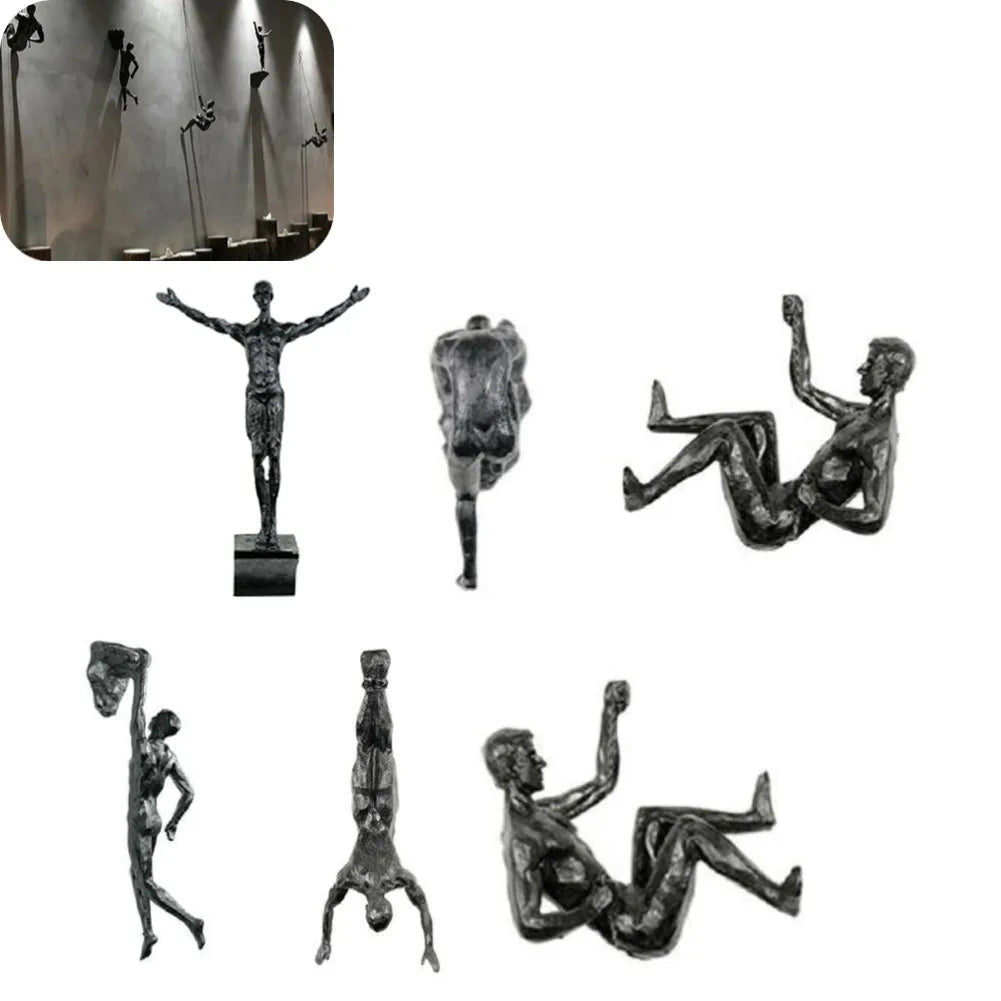 Athlete Rock Climbing Man Resin Statue Background Wall Hanging Decoration Sculpture Figures Present Decor Retro Rock Climber