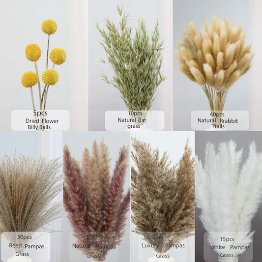 118PCS Natural Dried Flowers Bouquet, Dried Pampas Grass, Reed,Pompas Grass, Home Vase Decoration, Boho Wedding Receptio