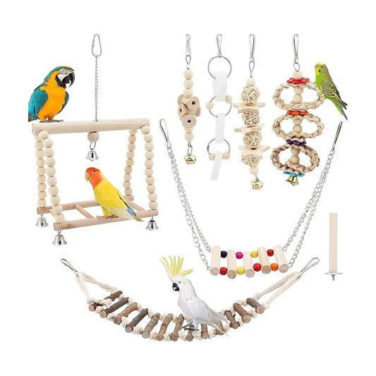8 piece bird toy set bird habitat platform birdcage accessories suitable for tiger skin parrots cone tailed parrots