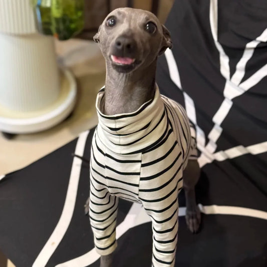 White Striped Cotton for Bedlington Dog Clothes Long Sleeves Undershirt for Little Greyhound High-neck Loungewear for Poodle Dog