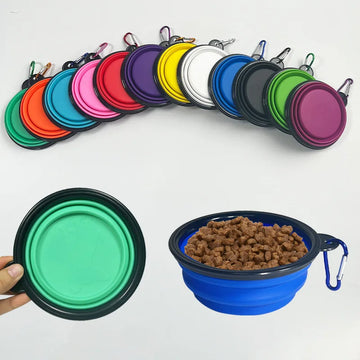 Portable Foldable Silicone Dog Food Bowl 2-in-1 Dog and Cat Pet Water Dispenser Outdoor Travel with Mountaineering Buckle Bottle