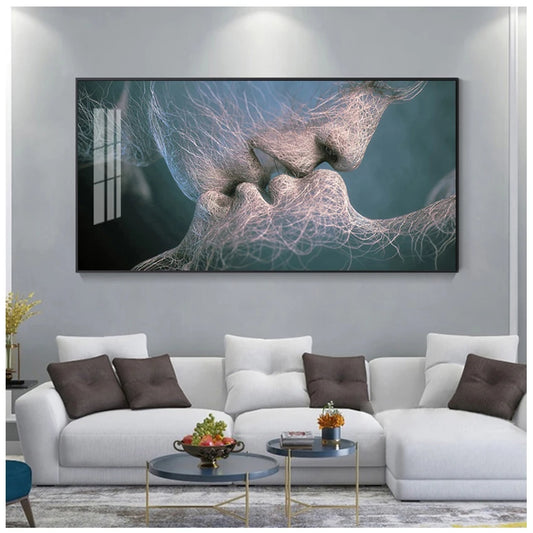 Home Decor Modular Poster Framed For Living Room Canvas Hd Prints Pictures 1 Pcs Wall Black Love Kiss Abstract Artwork Painting