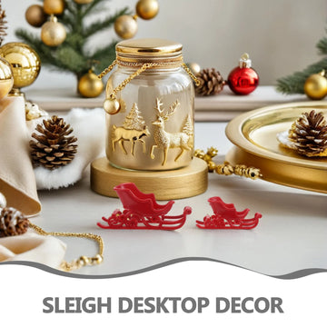 24pcs Christmas Mini Sled Ornament Santa Sleigh Model Xmas Tree Decorations Sleigh Table Centerpiece Decor For Micro Scene