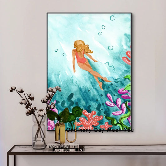 Watercolor Tropical Botanical Fashion Jungle Beach Poster Canvas Painting Boho Chic Wall Art Picture for Living Room Home Decor