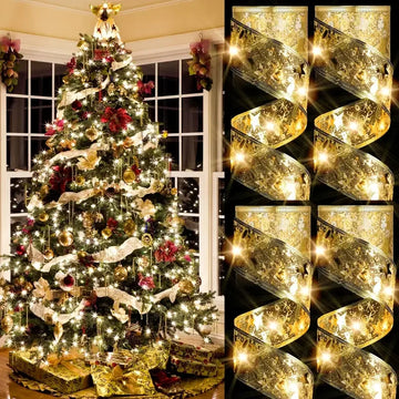 1pc Christmas Ribbon Fairy Lights Ribbon Garland for Christmas Tree Gold Garland Christmas Decorations Indoor Party Decorations