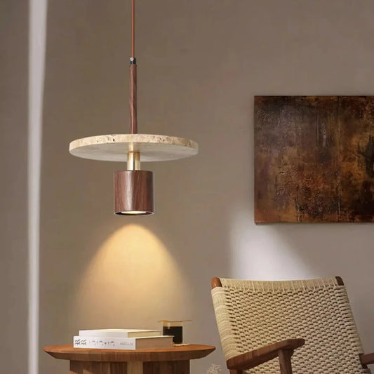 Wabi Sabi Travertine Pendant Light Kitchen Island Chandelier Natural Stone Marble Wood Dining Bedroom Bedside Aisle Hanging Lamp