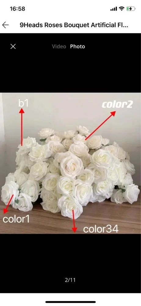 9Heads Roses Bouquet Artificial Flower Milk White Ivory White Rose Fake Rose Living Room  Decoration Wedding