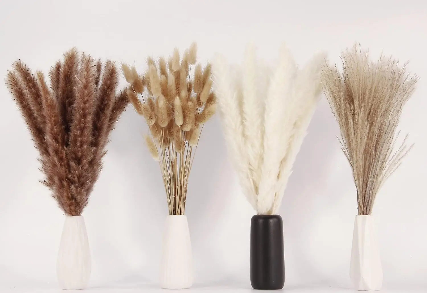 Dry Pampas Grass Decoration, 100pcs Pampas Grass with Rabbit Tail Dried Flowers, Reed Grass Bouquet for Wedding, Bohemian Flower