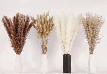 Dry Pampas Grass Decoration, 100pcs Pampas Grass with Rabbit Tail Dried Flowers, Reed Grass Bouquet for Wedding, Bohemian Flower