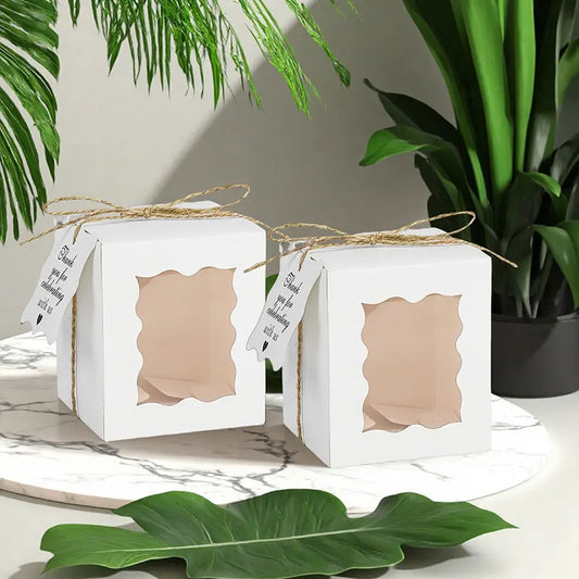 5/10/30pcs Kraft Paper Candle Gift Boxes with Clear Window, Includes Tags & Twine for Wedding Favors, Birthday Party Packaging