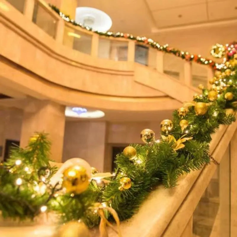 2.7m Luxury Christmas LED Cane Wreath Decoration With Lanterns Green Artificial Christmas Tree Banner Party New Year's door Wrea