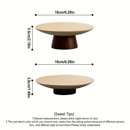 Fruit Bowl for Kitchen Counter 6.3", Ceramic Chinese Style Decorative Bowl with Walnut Base for Home Decor, Fruit/Snacks/Dessert