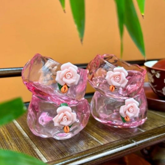 35ml Pink Glass Teacup Hand-kneaded Glacier Thickened Heat-resistant Tabletop Decoration Tea Drinker Cup