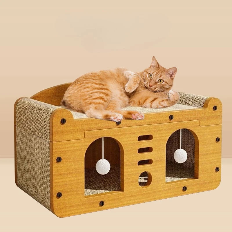 Cat Bed Pet Scratching Board Pet Bed with Scratch Pads Corrugated Cat Cardboard Box Cat Dog Sleeping Nest Cave for Small Dogs
