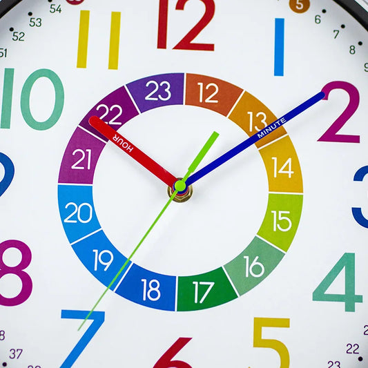 12 inch Non-Ticking Wall Clock Children Classrooms Teaching Clock Hanging Kids Room Silent Colorful Decorative Clock Home Decor