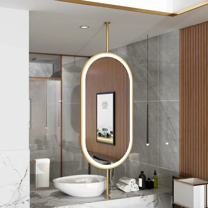 Design Gold Mirror Bathroom Metal Frame Wall Mount Mirror Oval Creative Led Espejos Decorativos Home Decoration Accessories