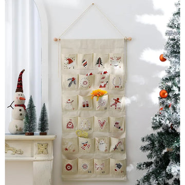 Fabric Christmas Advent Calendar with PocketsReusable tural 24 Days Countdown Advent Calendar Hanging Storage Bag for Xmas Holi